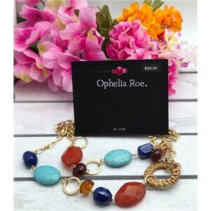 Ophelia Roe Double Strand Beaded Necklace Faux Turquoise / Amber 20 Inch Adj.